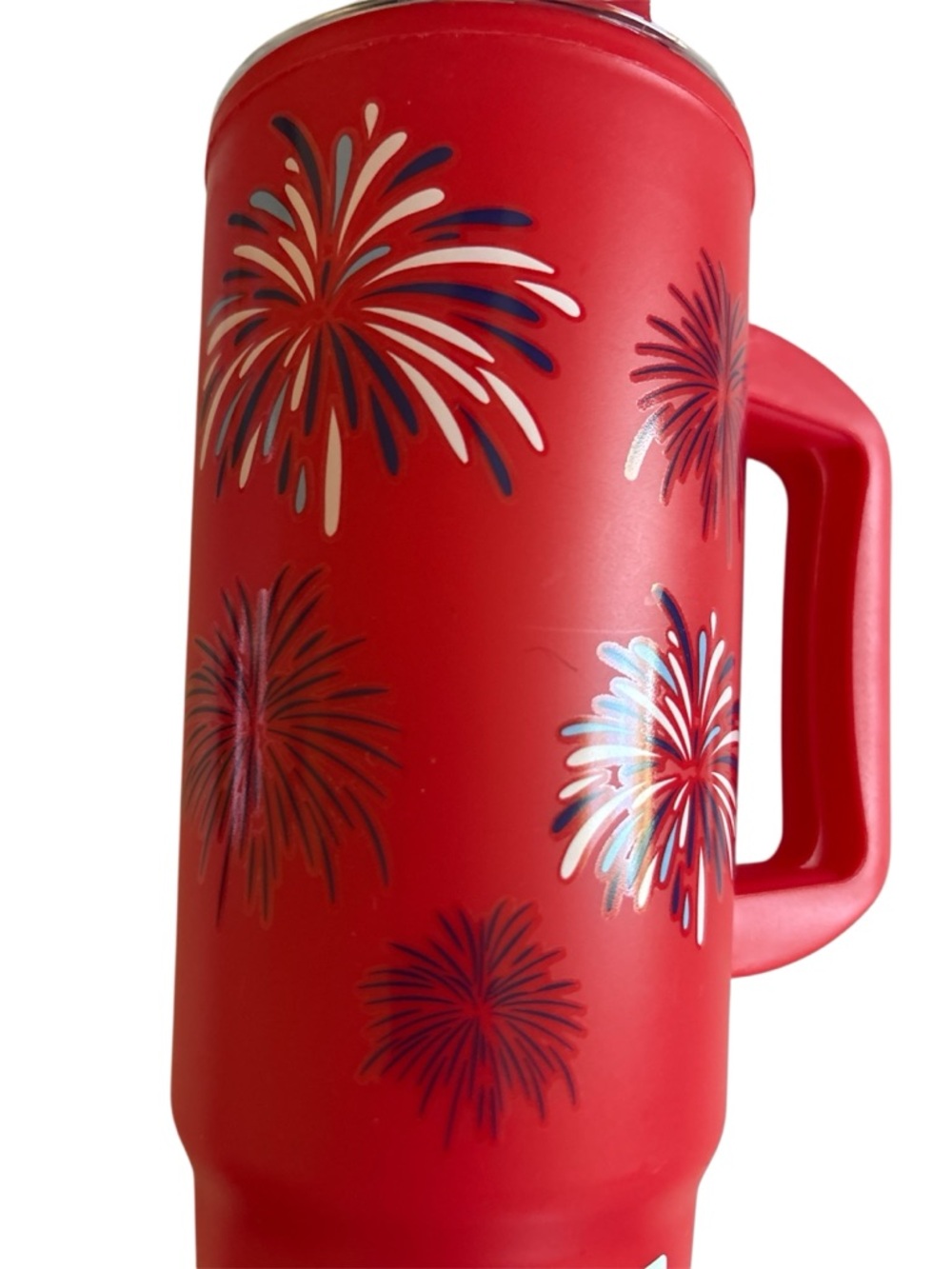 Red Fireworks Travel Tumbler with Handle and Straw - NWT - Picture 5 of 6